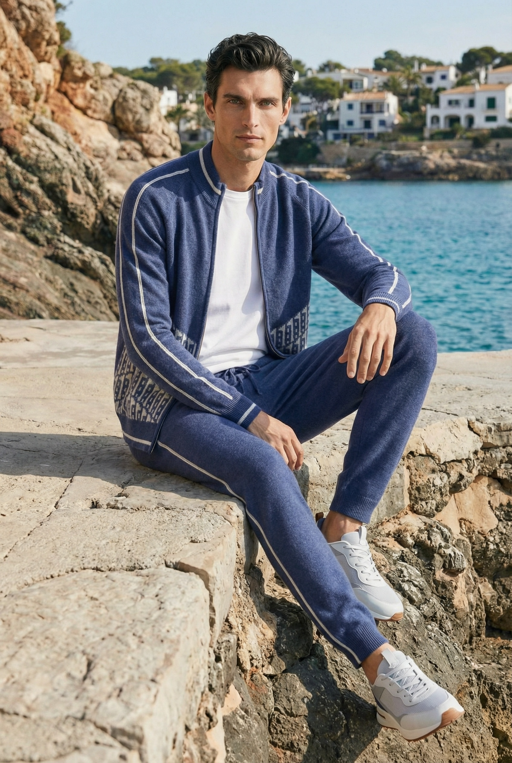 Enzo Cashmere Full-Zip Set Navy