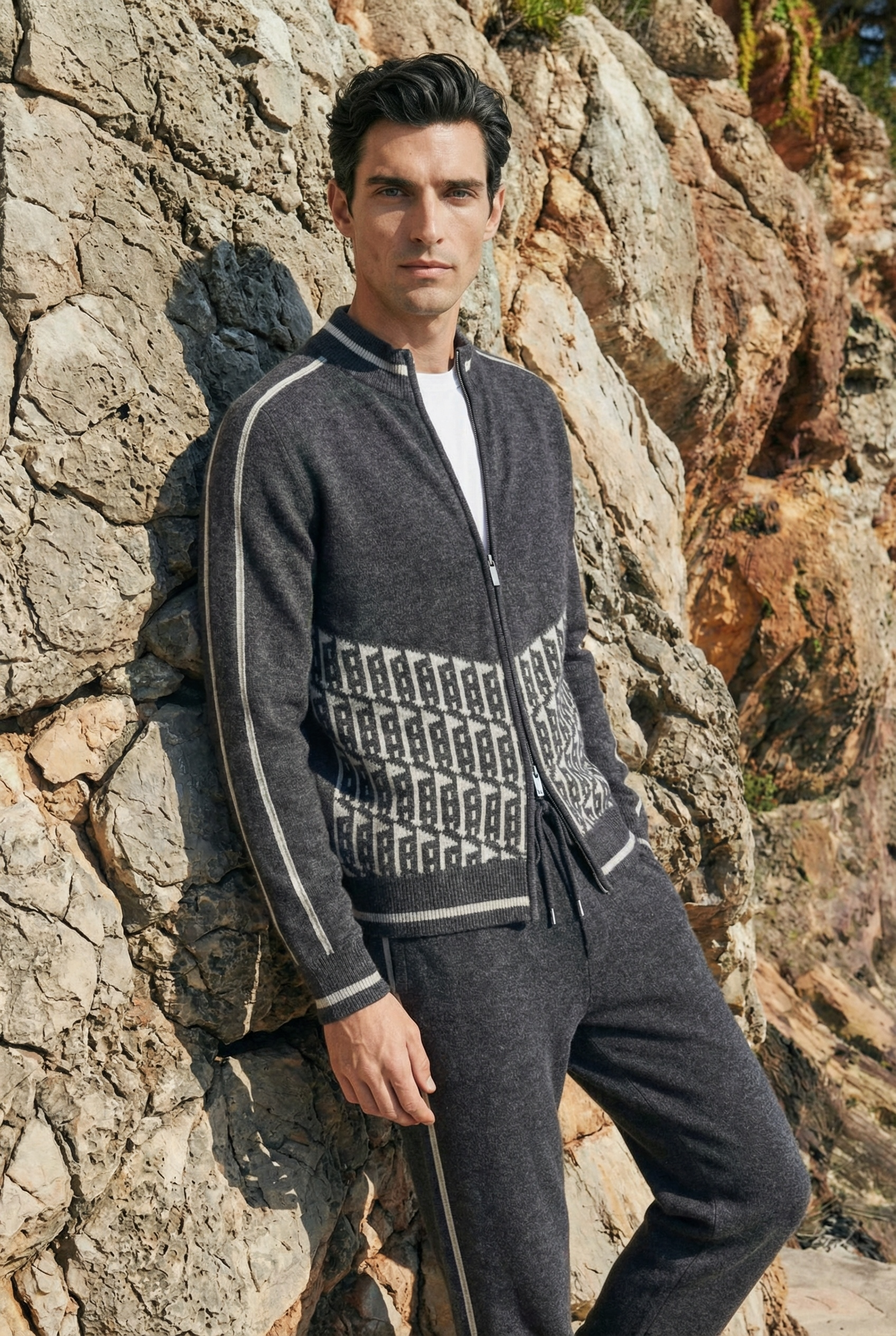 Enzo Cashmere Full-Zip Set Dark Grey