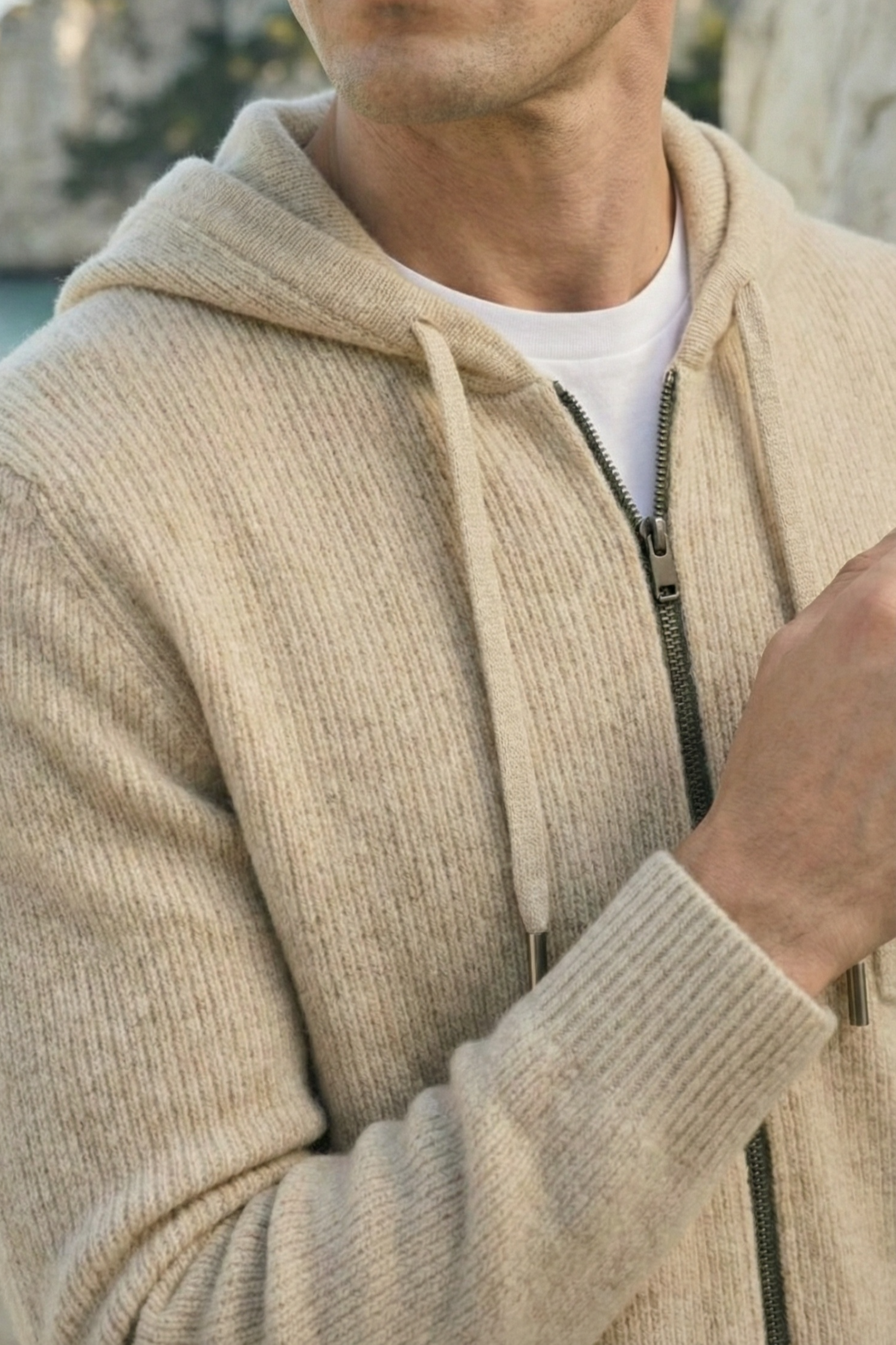 Elviro Cashmere Hooded Zip Set Cream