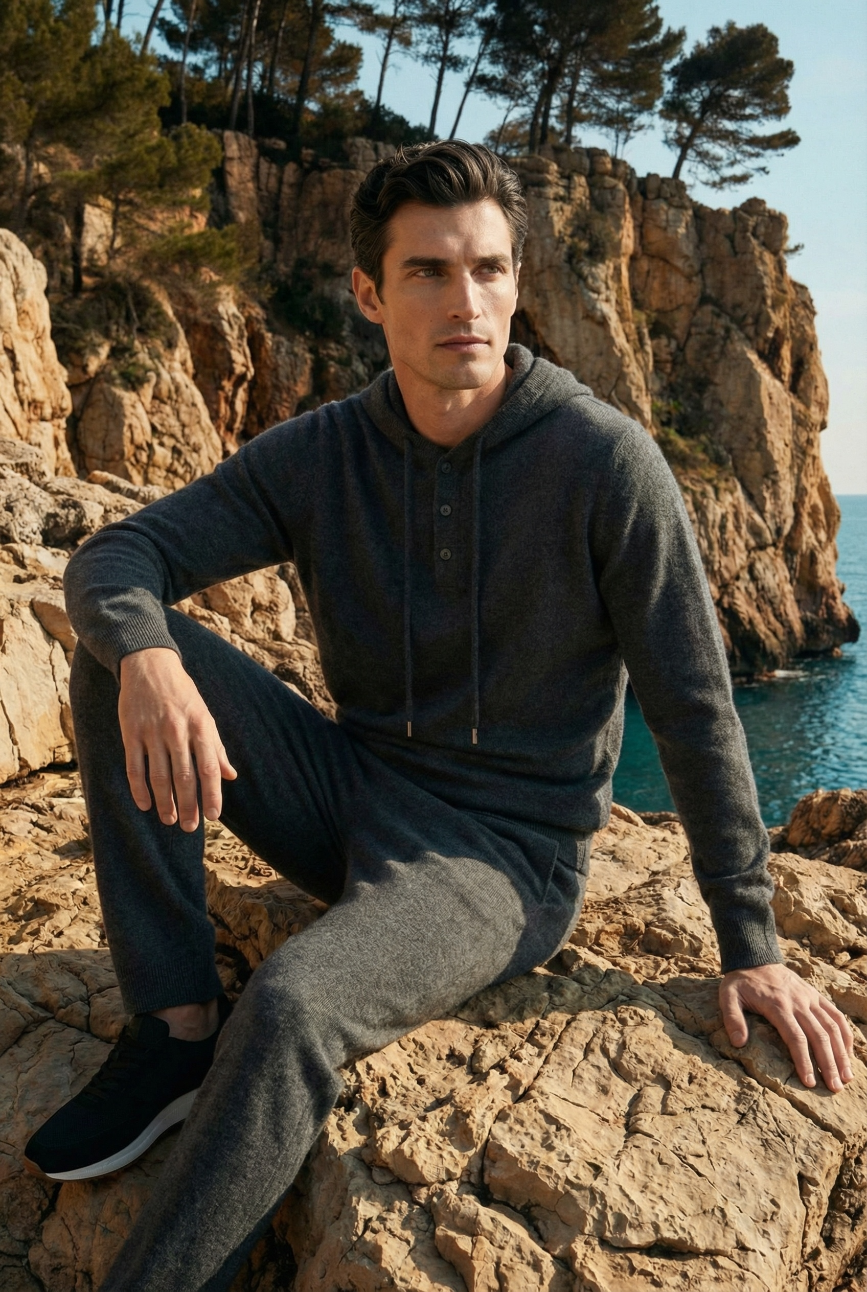 Sorelli Knit Hooded Set Dark Grey