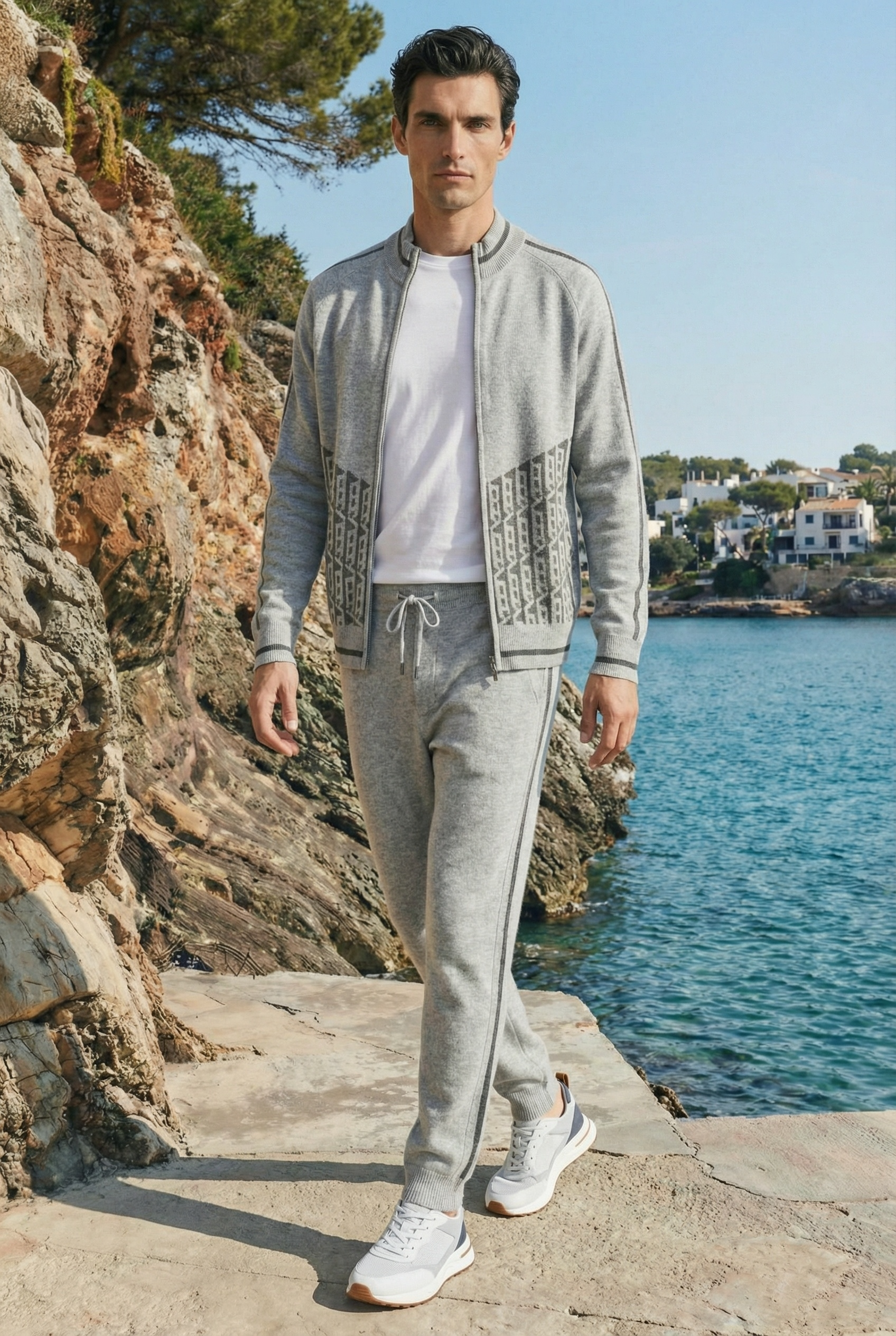 Enzo Cashmere Full-Zip Set Grey