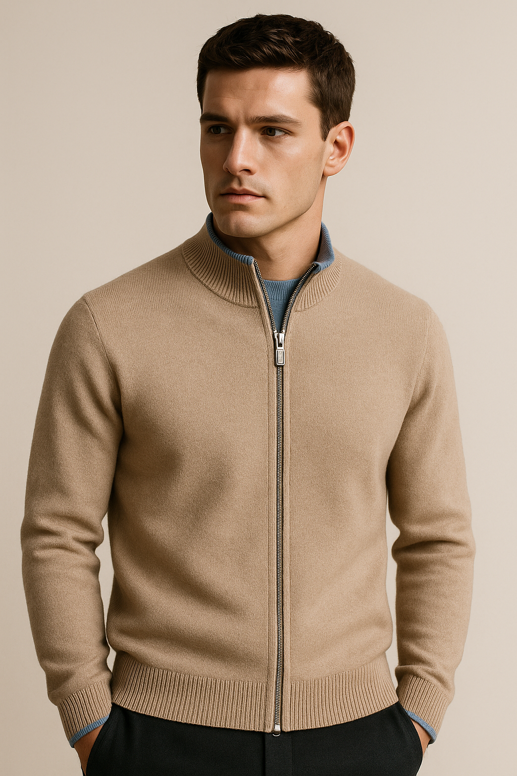 Terenzo Zip Cardigan Beige
