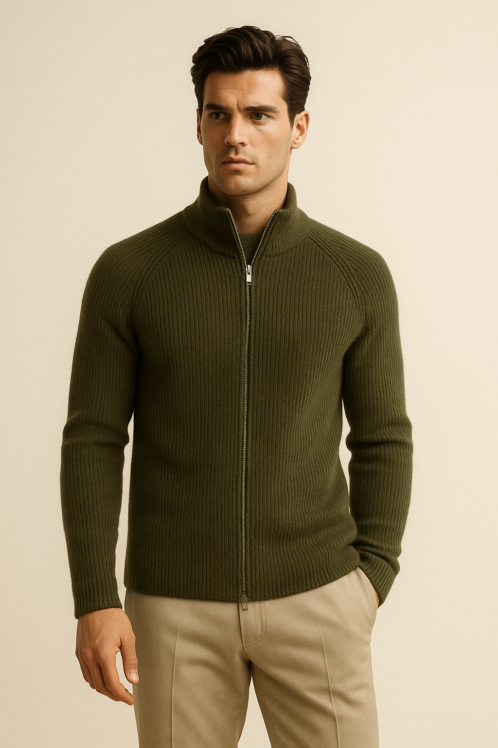 Valeno Wool Zip Knit Olive