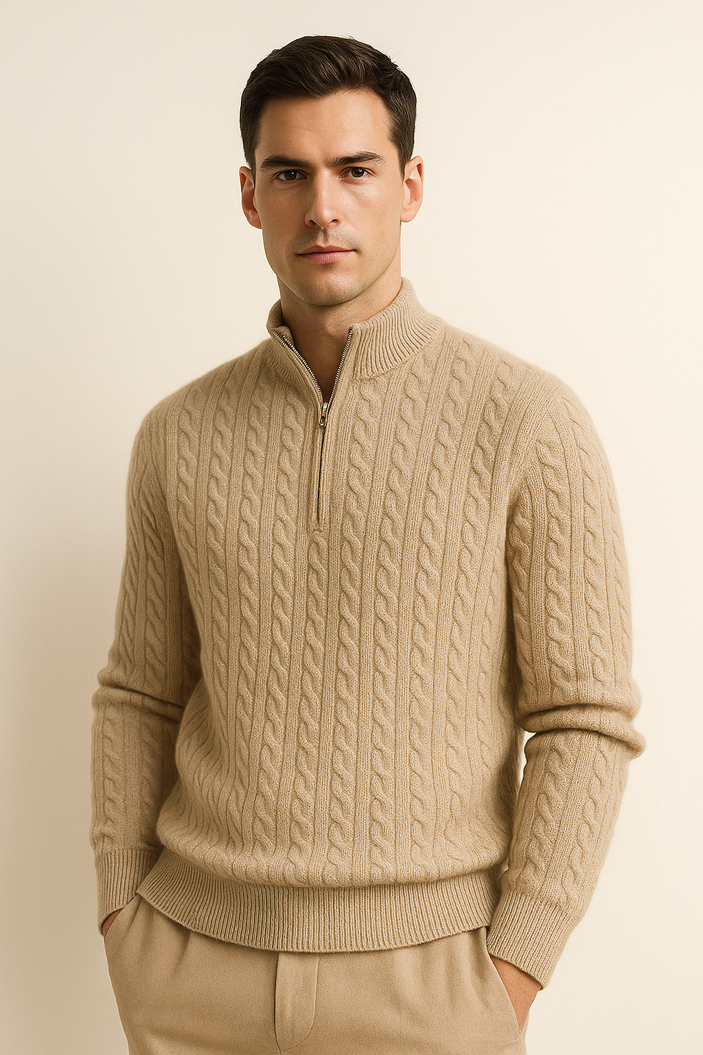 Lerano Cashmere Half-Zip Knit Camel
