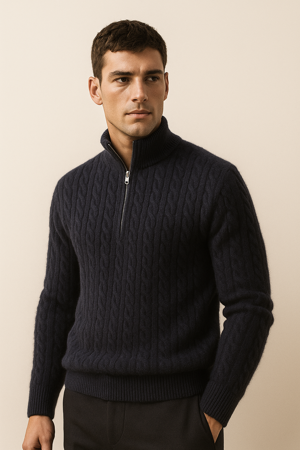 Lerano Cashmere Half-Zip Knit Black