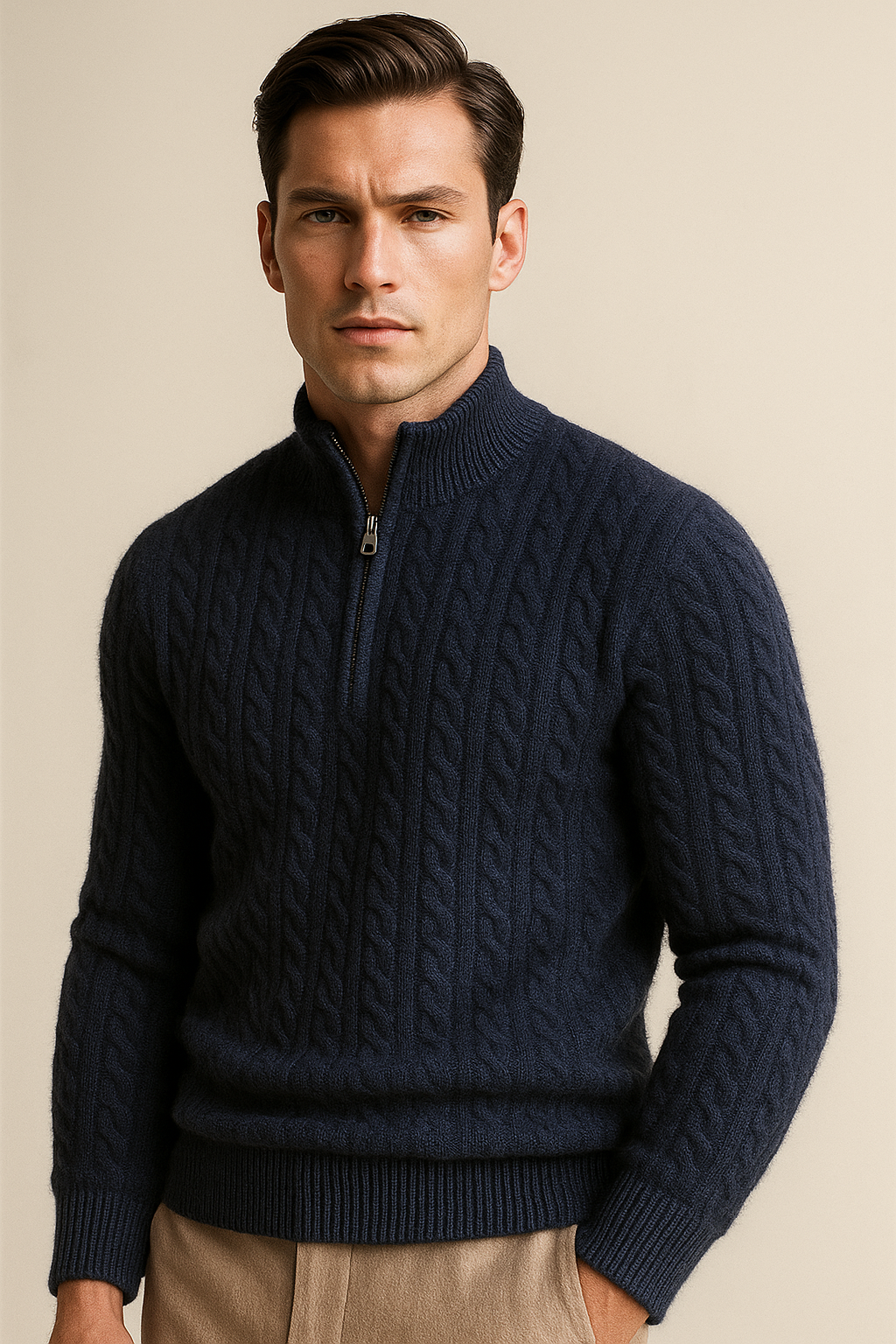 Lerano Cashmere Half-Zip Knit Navy