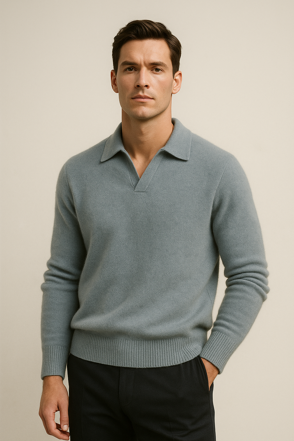 Marencio Cashmere Polo Knit Light Blue