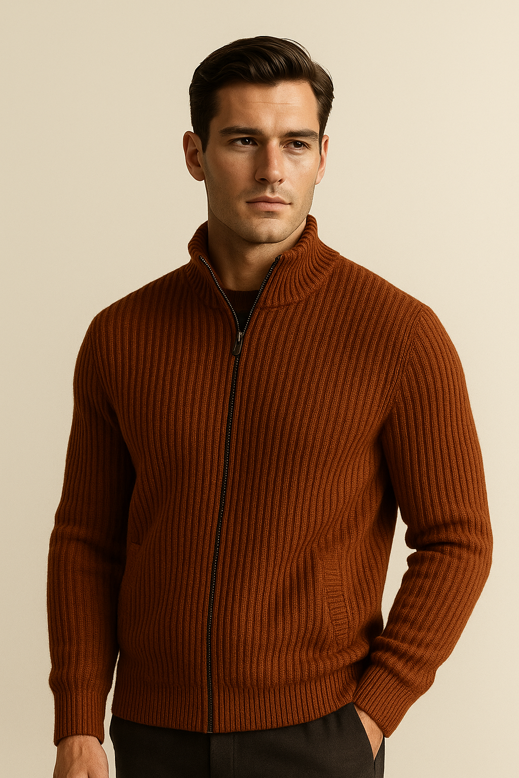 Sestino Merino Zip Knit Terracotta