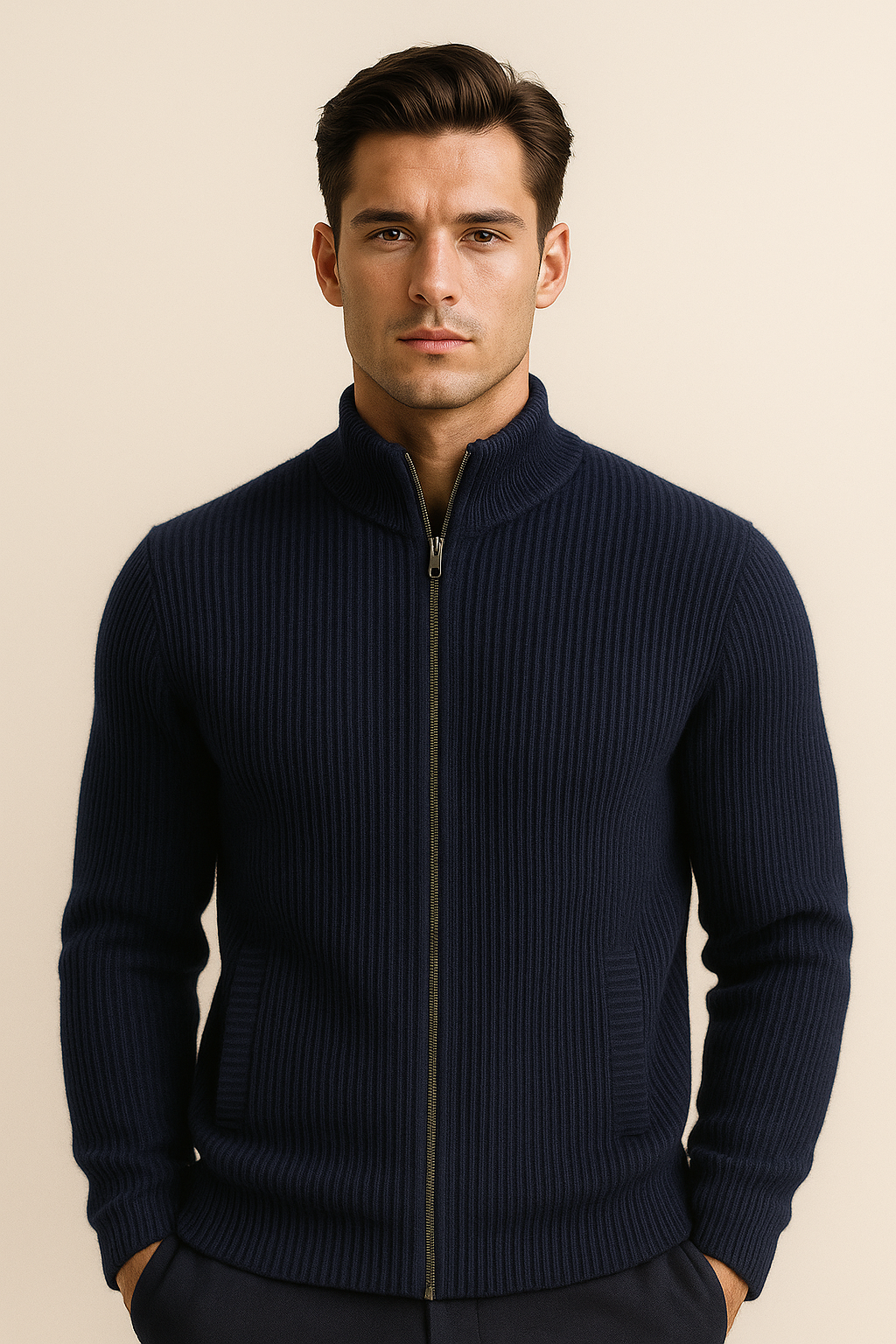 Sestino Merino Zip Knit Navy