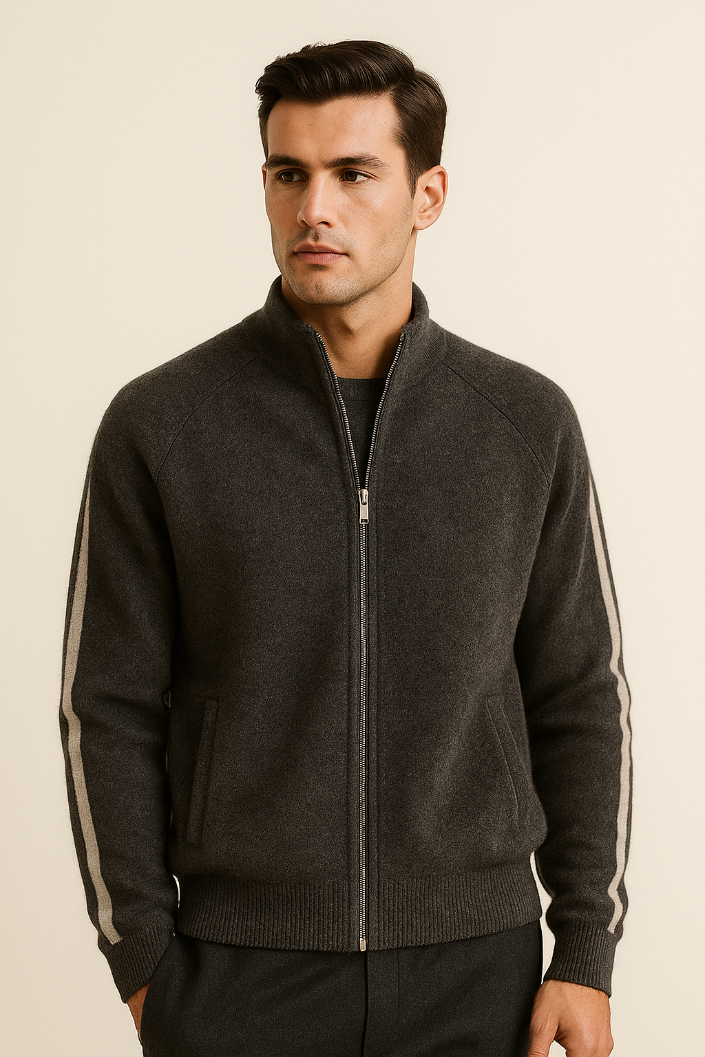Lorenti Cashmere Zip Knit Dark Grey