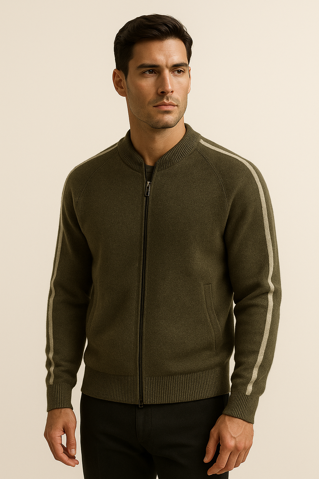Lorenti Cashmere Zip Knit Olive