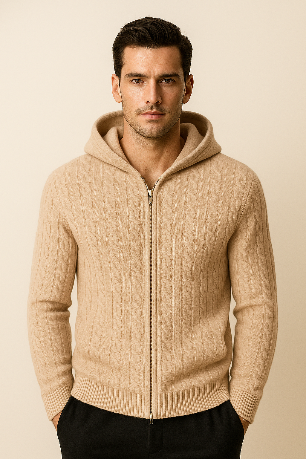 Talieri Hooded Cable Knit Beige
