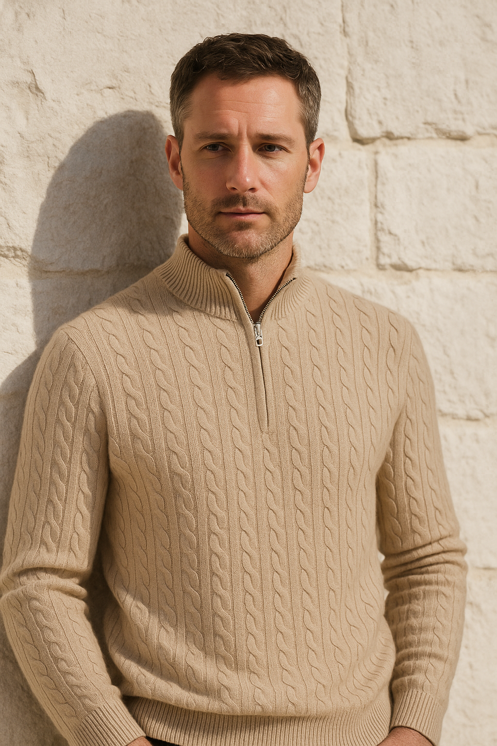 Lerano Cashmere Half-Zip Knit Camel