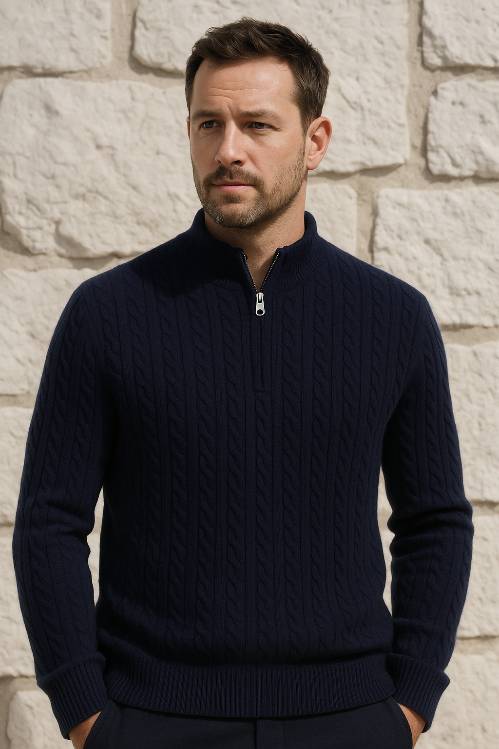 Lerano Cashmere Half-Zip Knit Navy