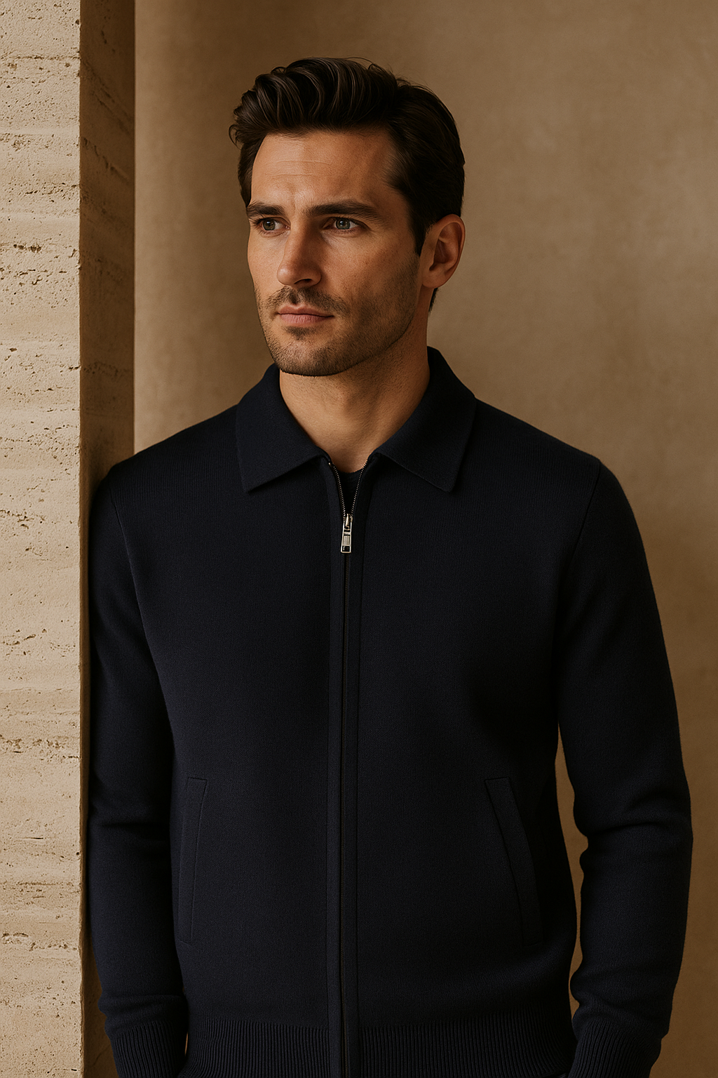 Carvelli Merino Zip Sweater Navy