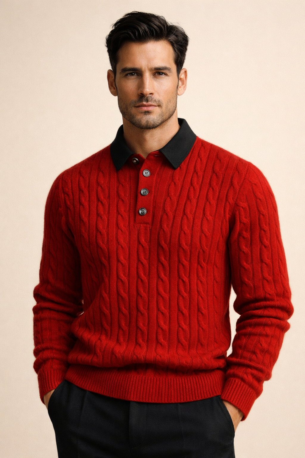 Paolo Cable Polo Knit Red