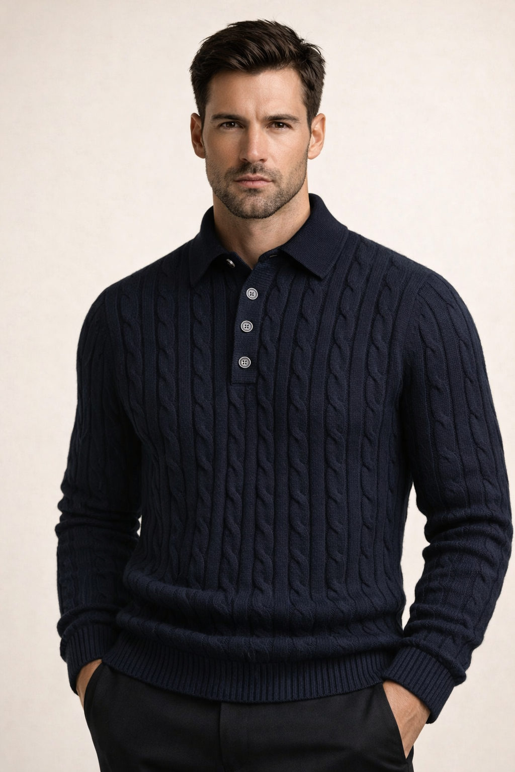 Paolo Cable Polo Knit Navy