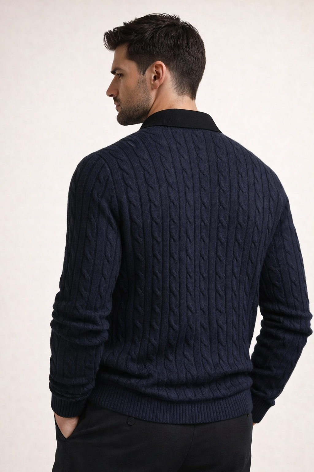 Paolo Cable Polo Knit Navy
