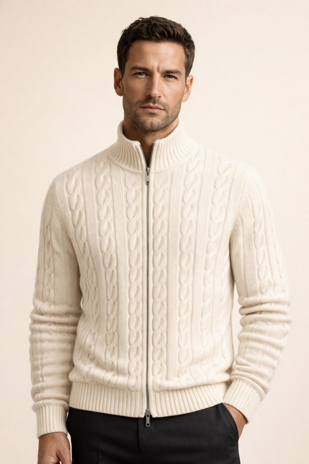 Massimo Zip Cardigan Cream