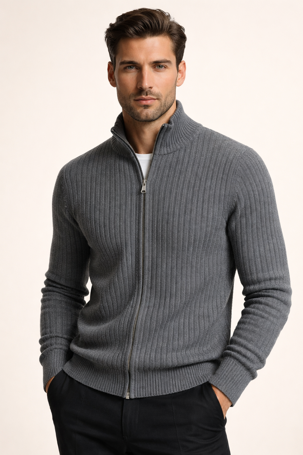 Marco Merino Zip Cardigan Grey