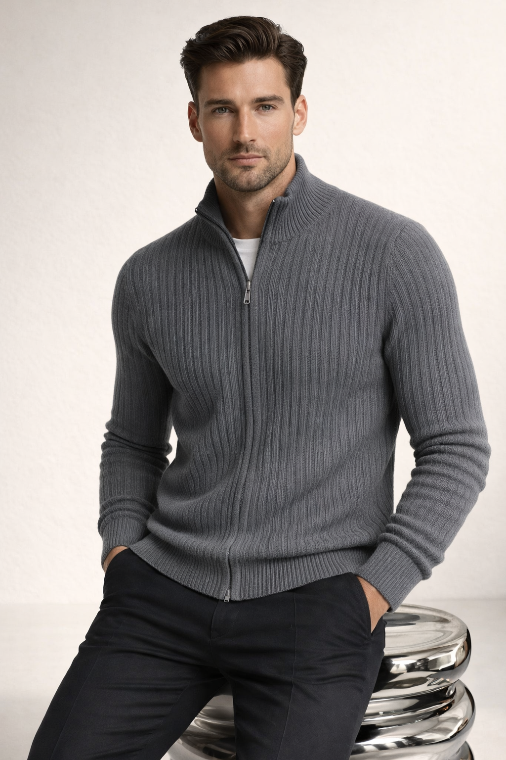 Marco Merino Zip Cardigan Grey