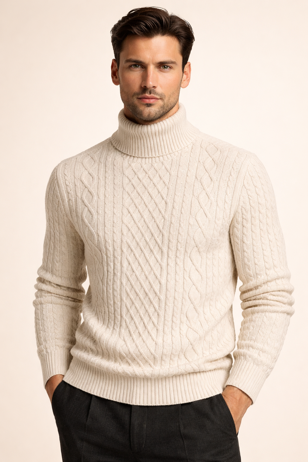 Giuseppe Merino Cable Turtleneck Ivory