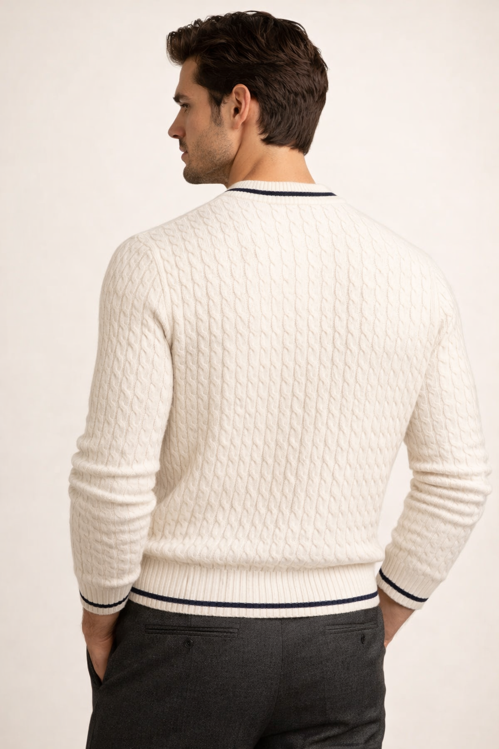 Brando Cashmere Cable V-Neck White