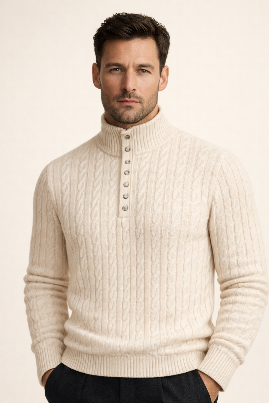 Mirko Merino Cable Mock Knit Beige