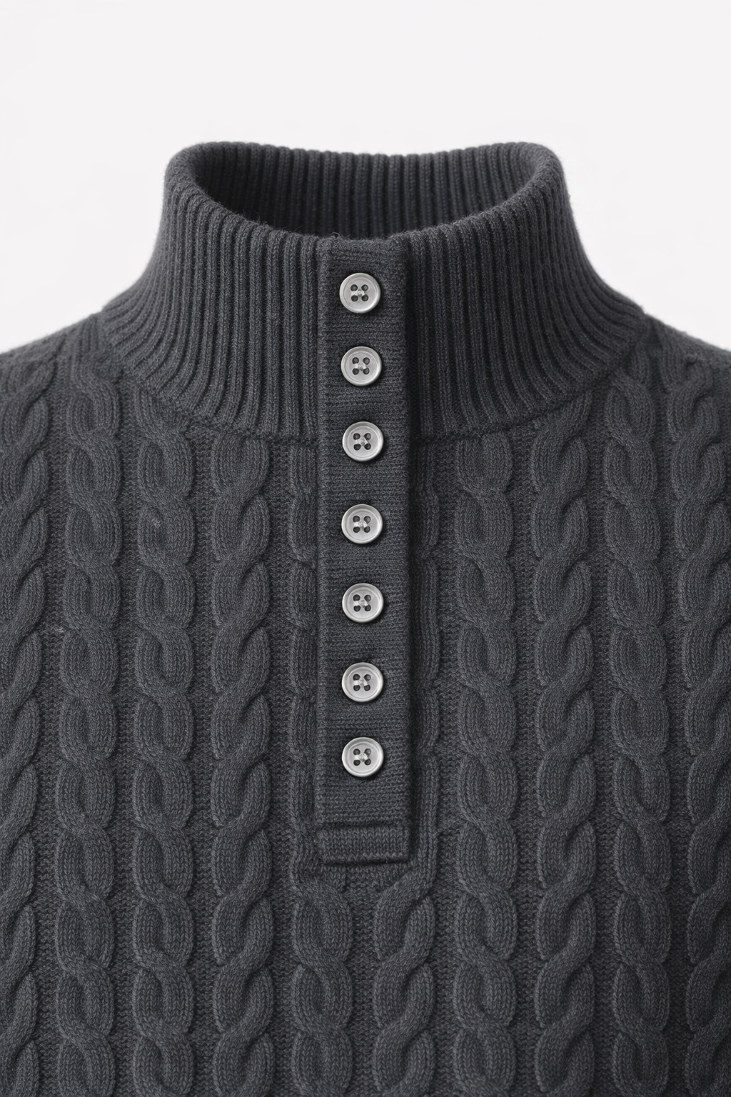 Mirko Merino Cable Mock Knit Dark Grey