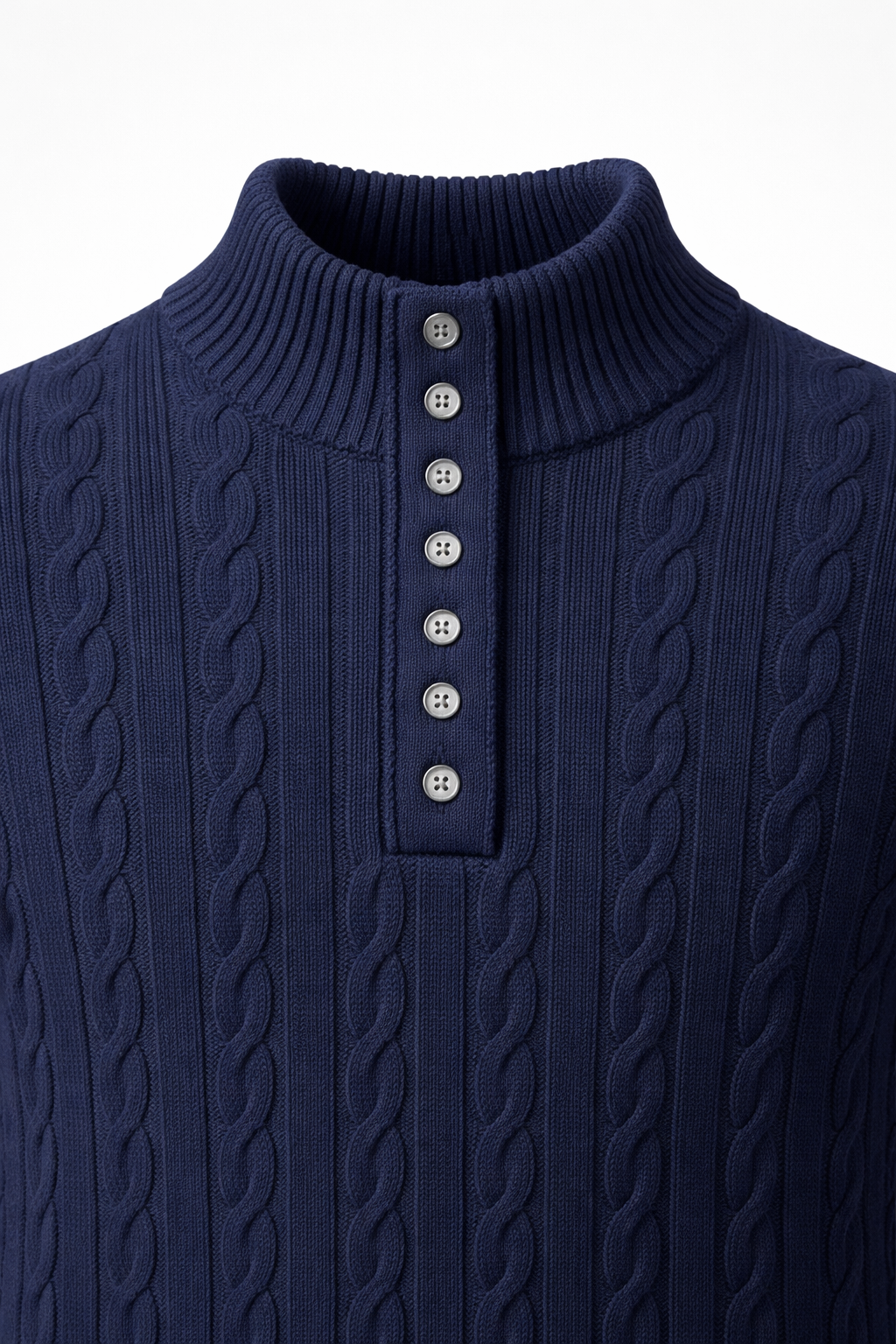 Mirko Merino Cable Mock Knit Navy Blue
