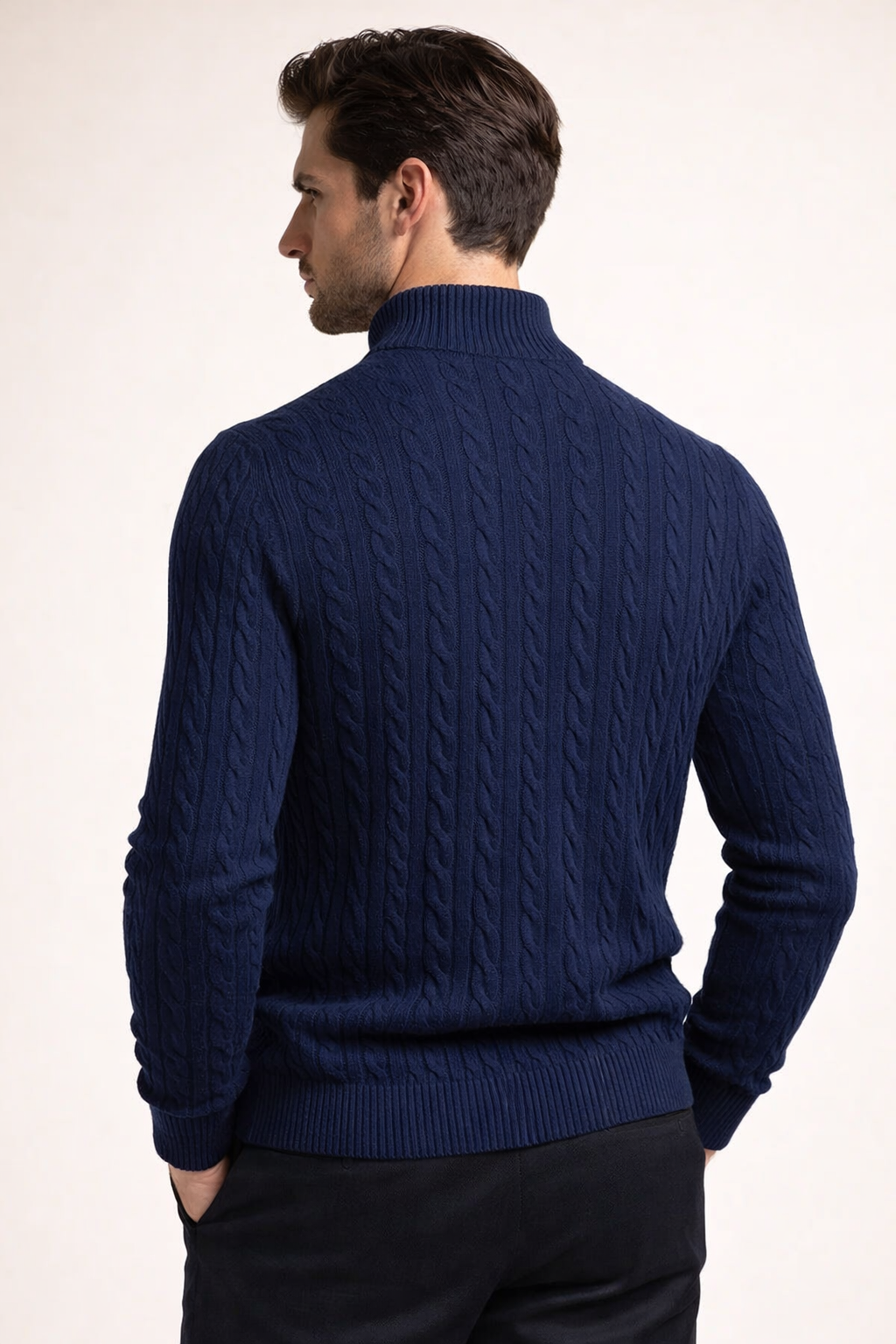 Mirko Merino Cable Mock Knit Navy Blue