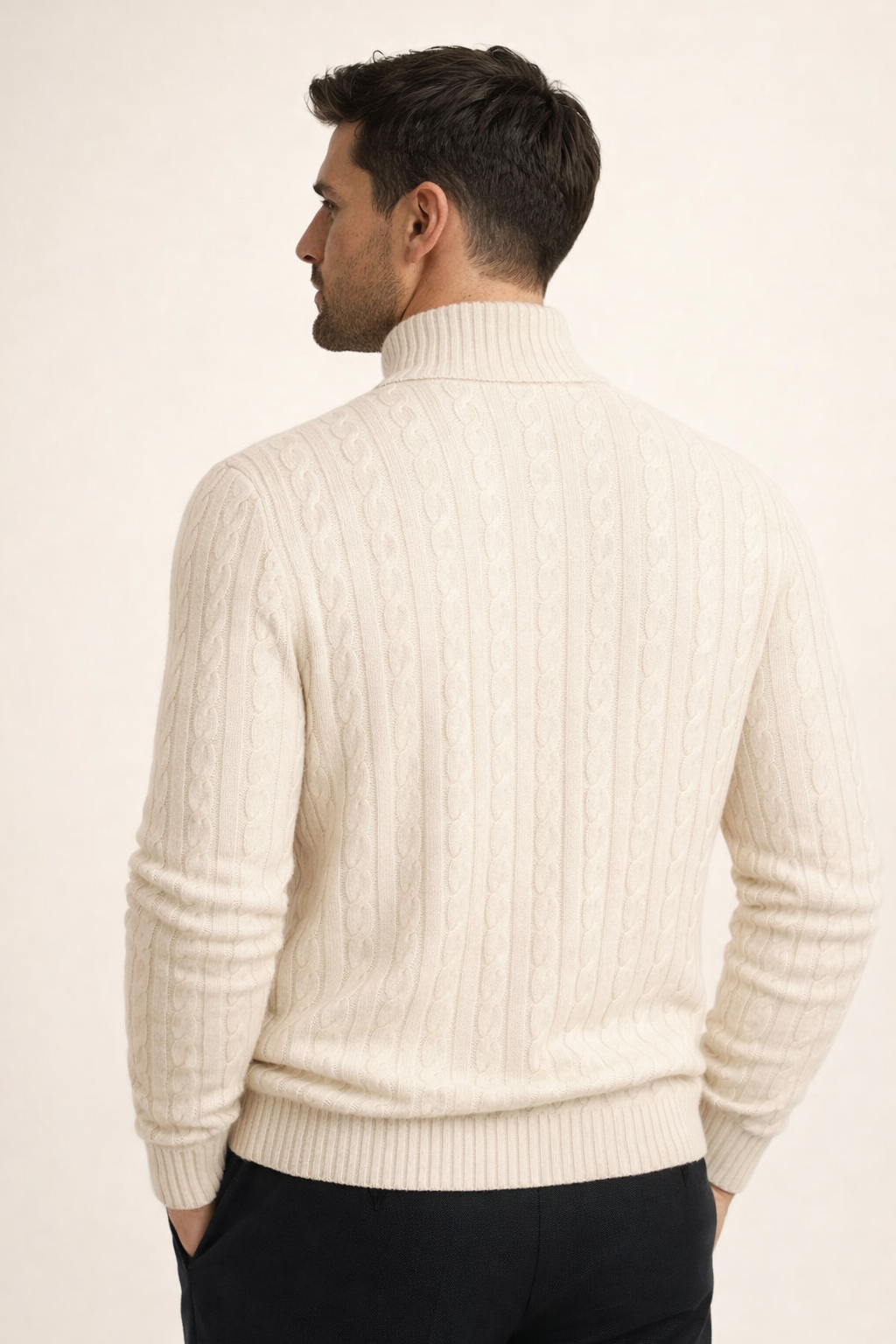 Mirko Merino Cable Mock Knit Beige
