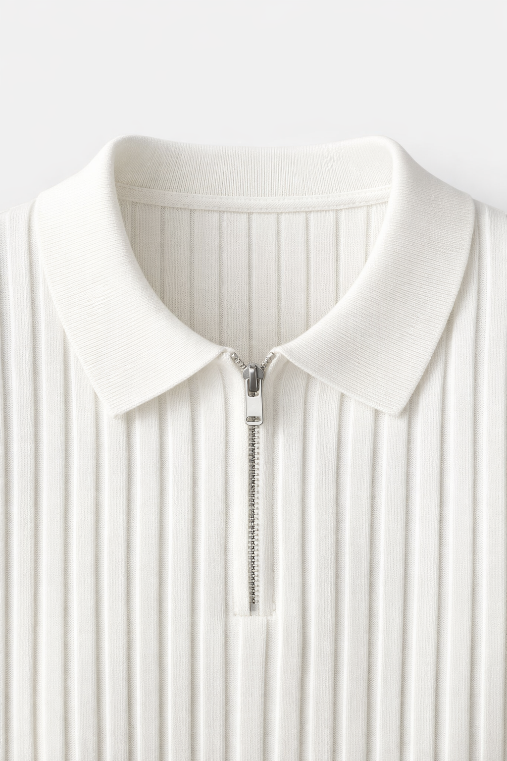 Elio Ribbed Zip Polo White