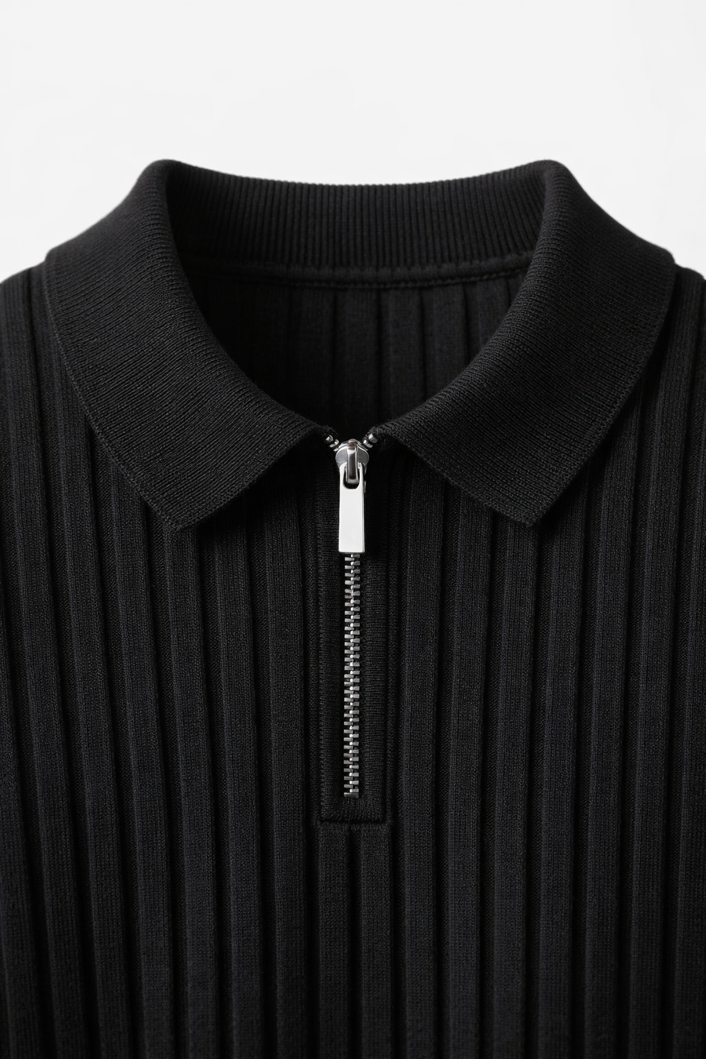 Elio Ribbed Zip Polo Black
