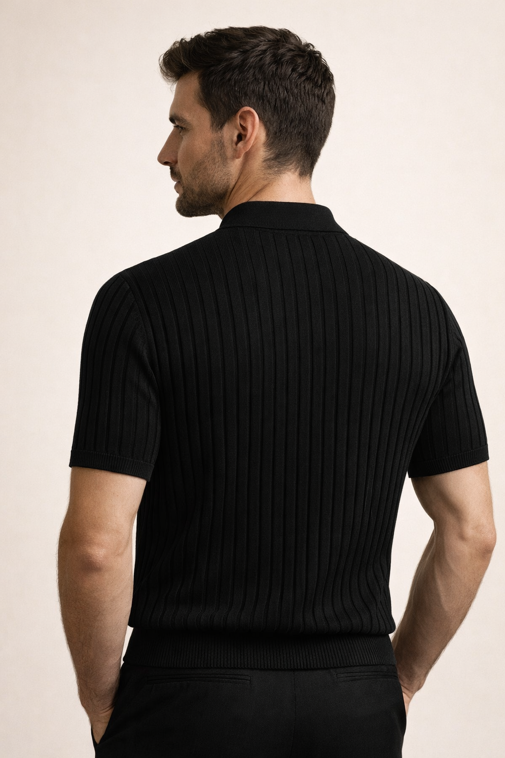 Elio Ribbed Zip Polo Black
