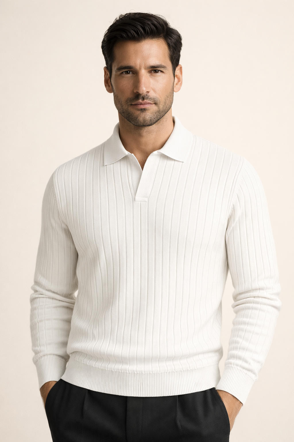 Leonardo Ribbed Knit Polo White
