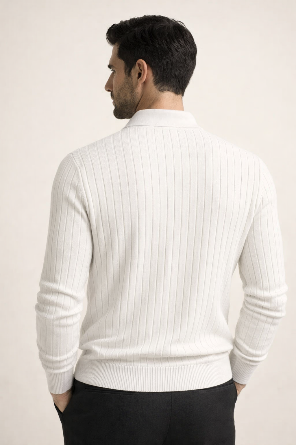 Leonardo Ribbed Knit Polo White