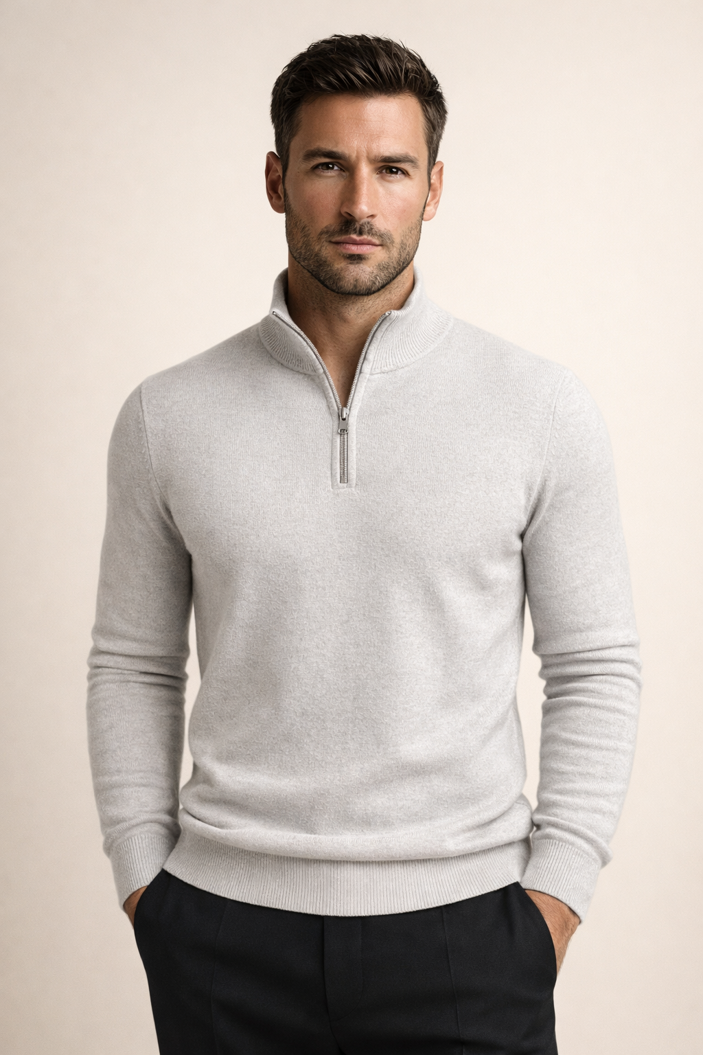 Angelo Quarter-Zip Knit Pullover Light Grey