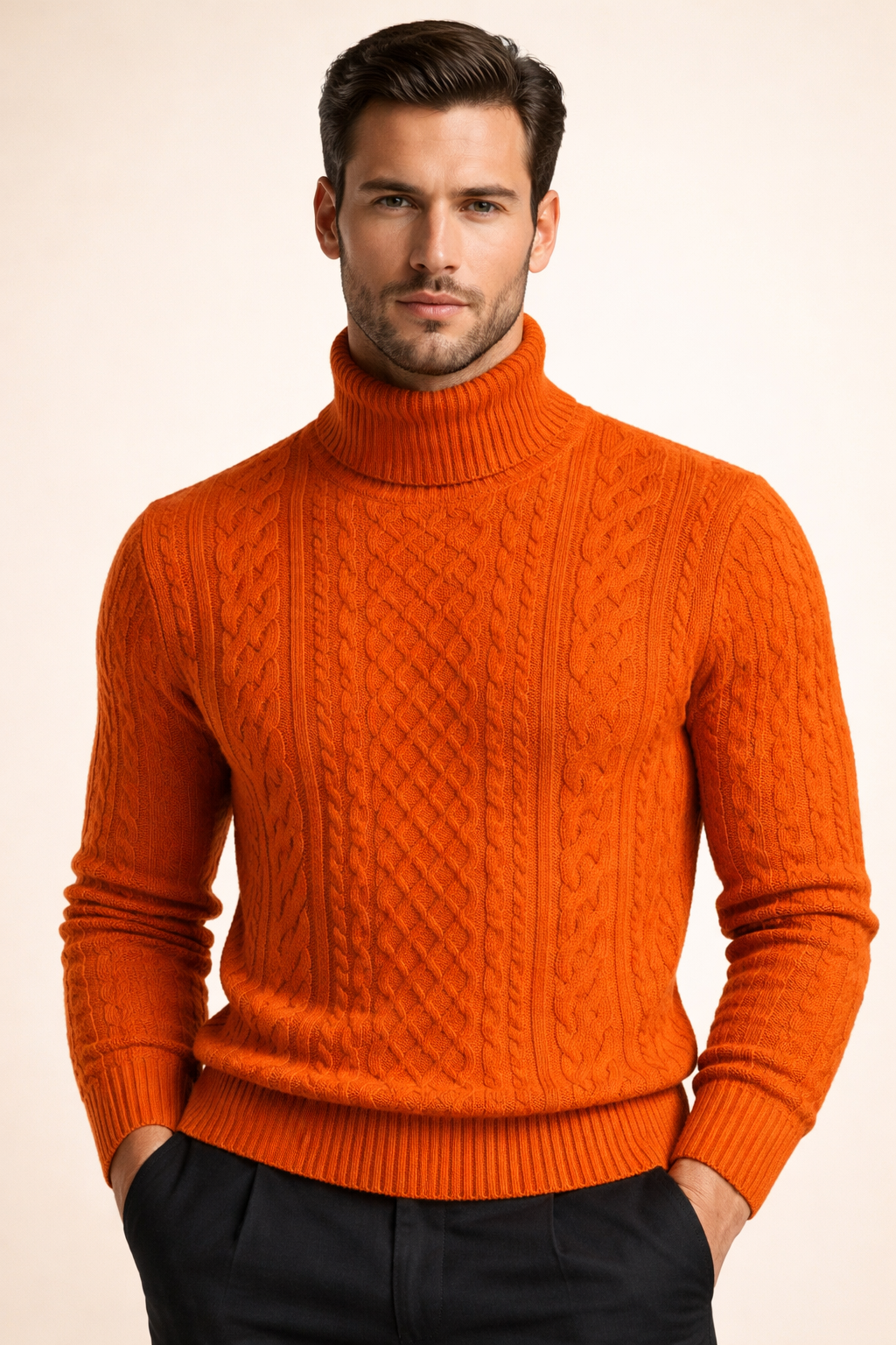 Giuseppe Merino Cable Turtleneck Orange