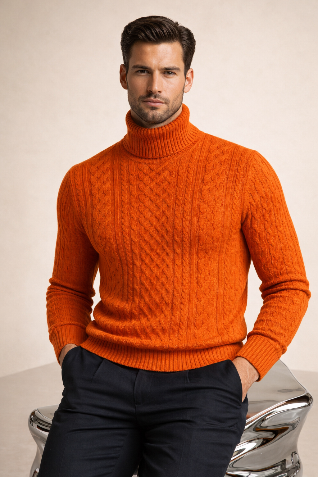 Giuseppe Merino Cable Turtleneck Orange