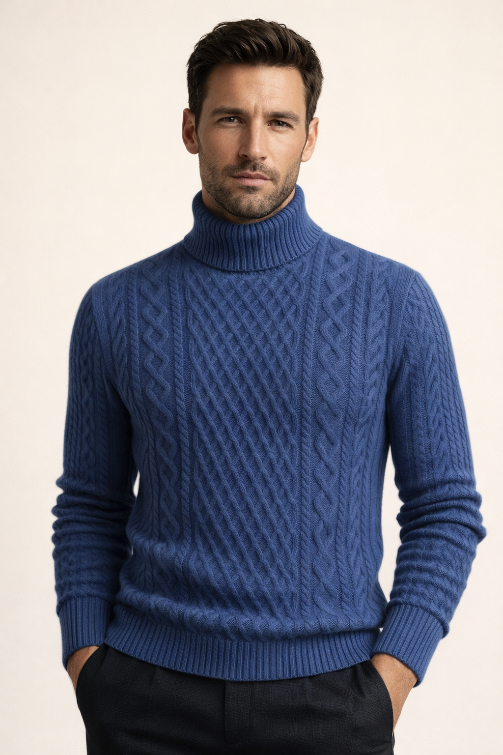 Giuseppe Merino Cable Turtleneck Navy Blue