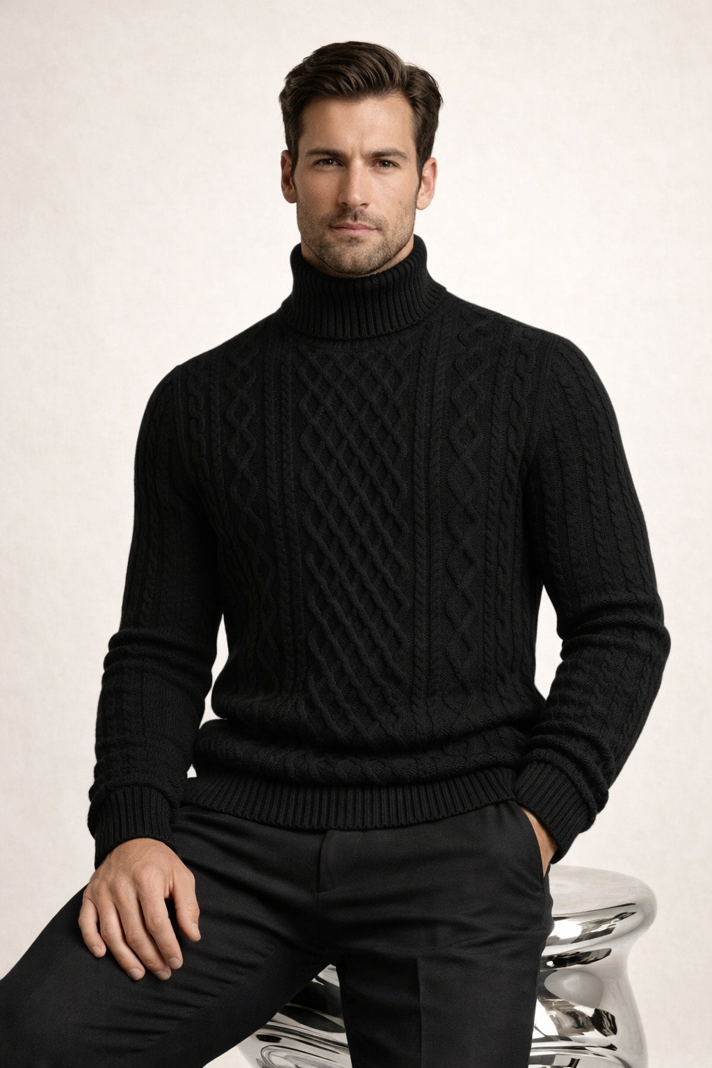 Giuseppe Merino Cable Turtleneck Black