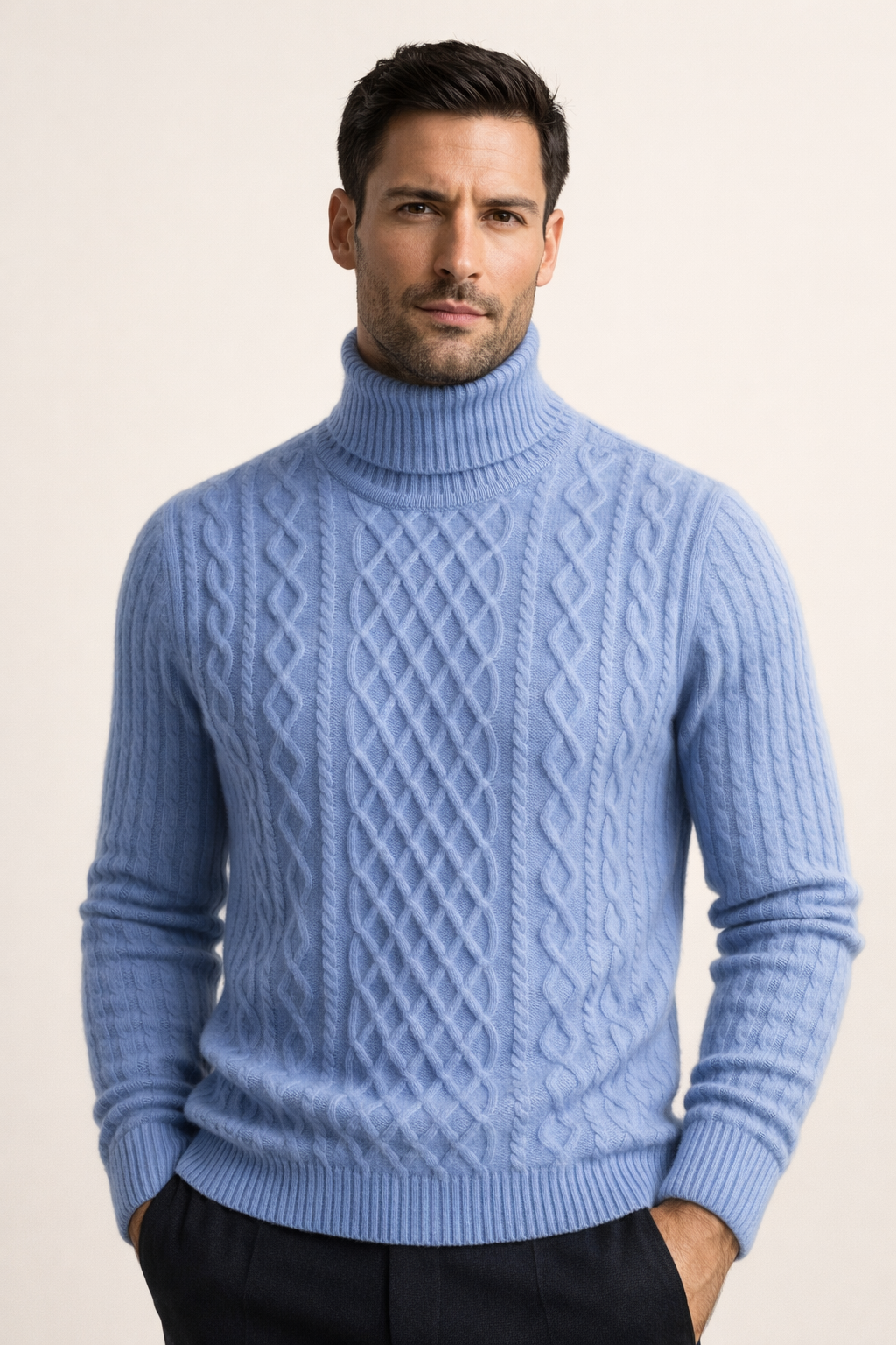 Giuseppe Merino Cable Turtleneck Blue