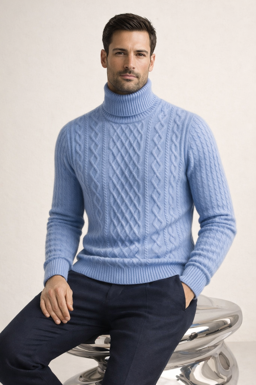 Giuseppe Merino Cable Turtleneck Blue