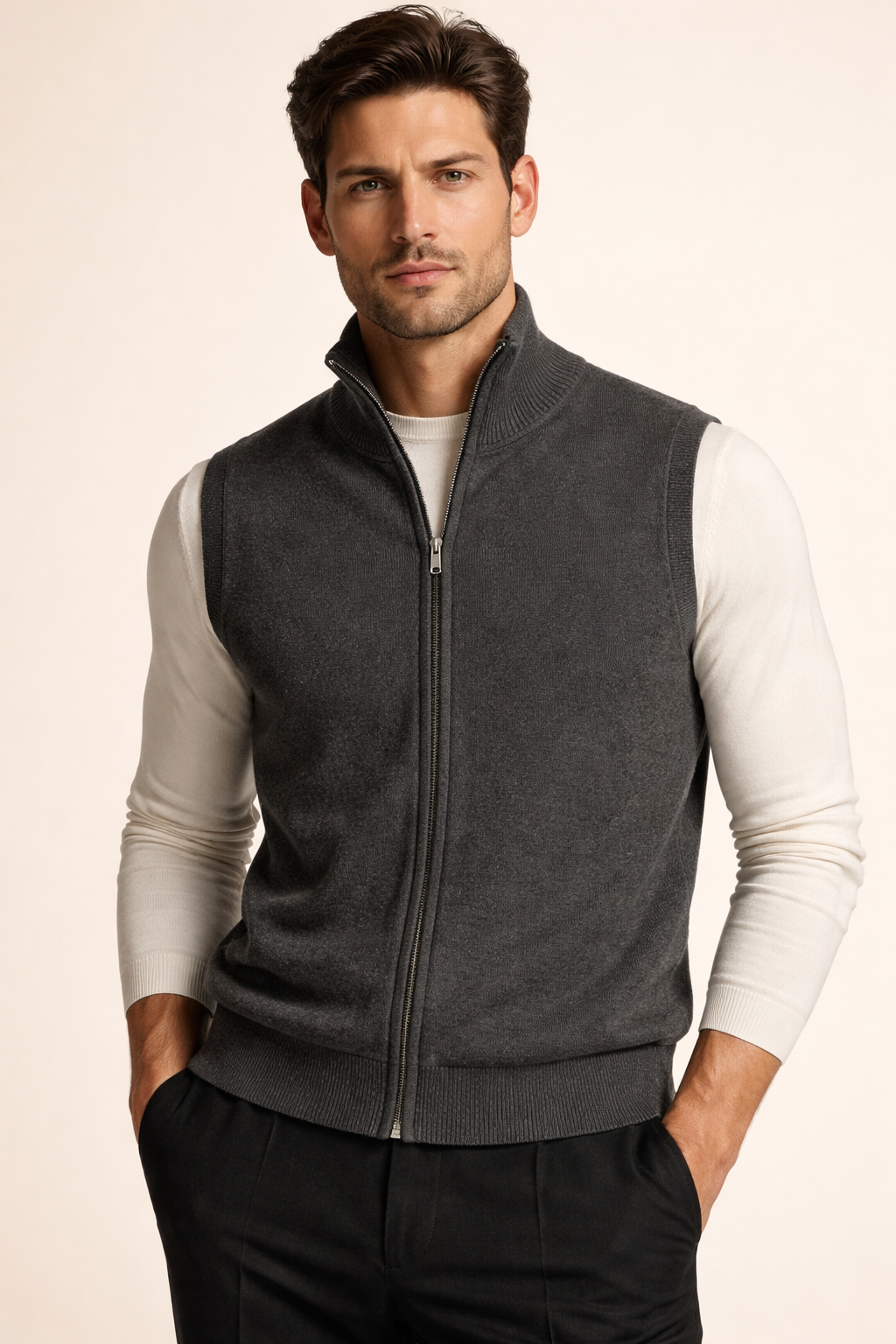Alberto Merino Zip Vest Dark Grey