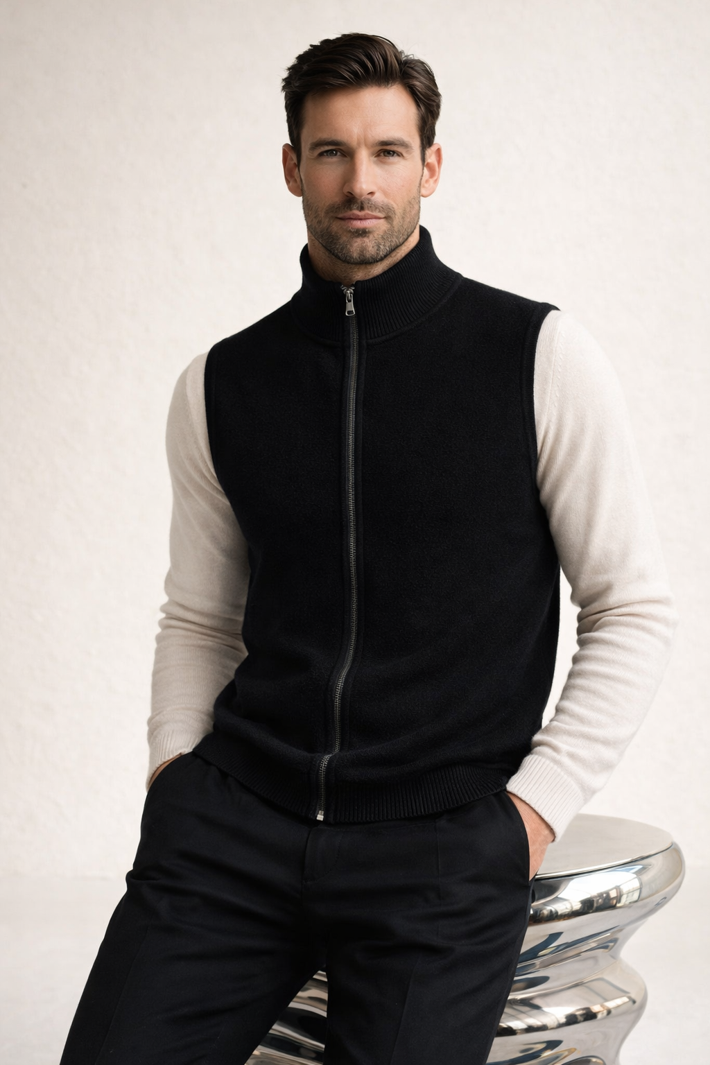 Alberto Merino Zip Vest Black