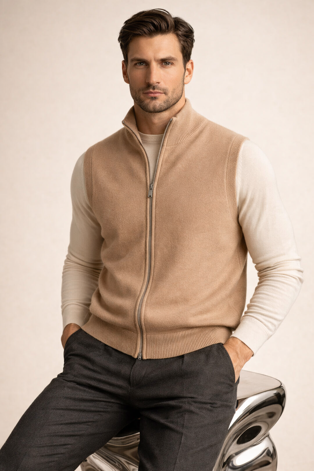 Alberto Merino Zip Vest Camel