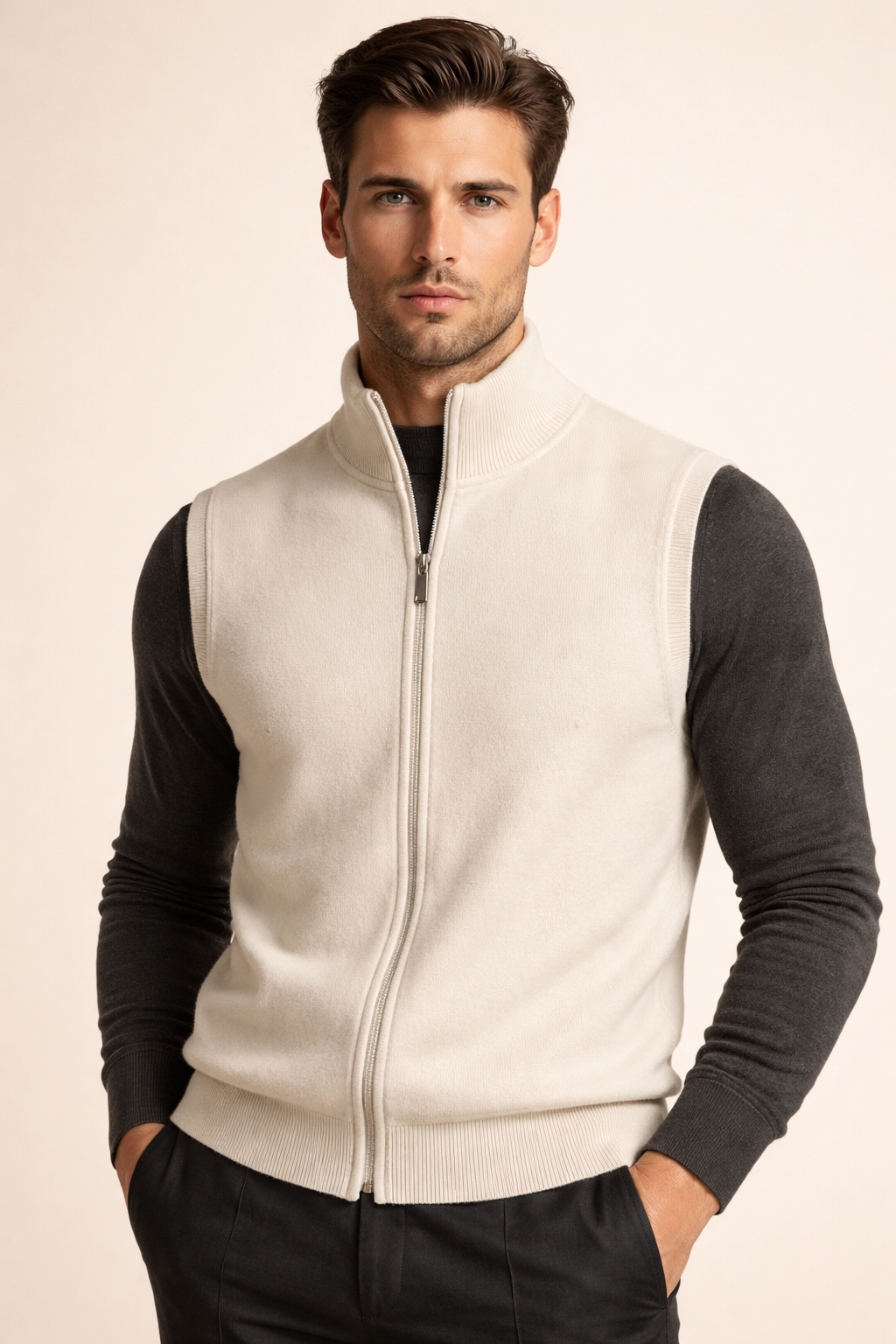Alberto Merino Zip Vest Ivory