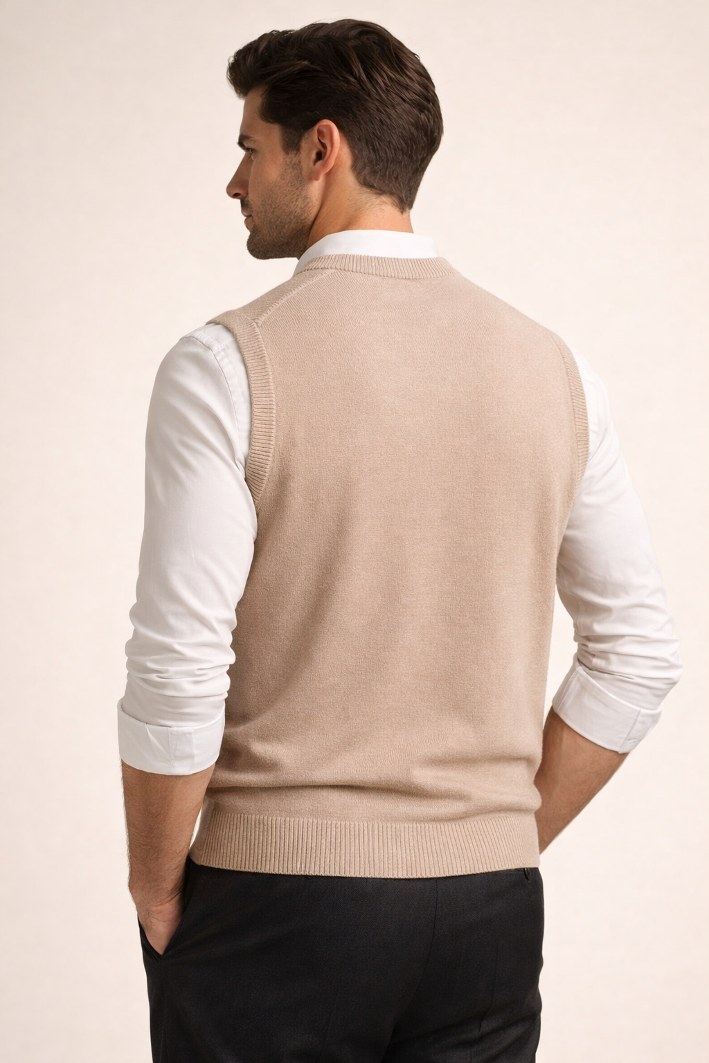 Nerio Extra-Fine Crew Vest Beige