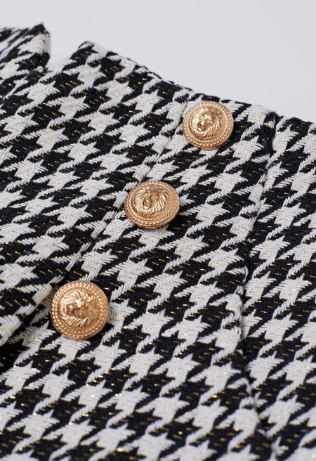 Metallic Houndstooth Golden Button Shorts in Black
